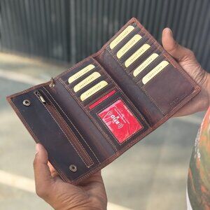 Long Biker Wallet, Men's Chain Wallet, Trucker Wallet with Chain, Trifold wallet